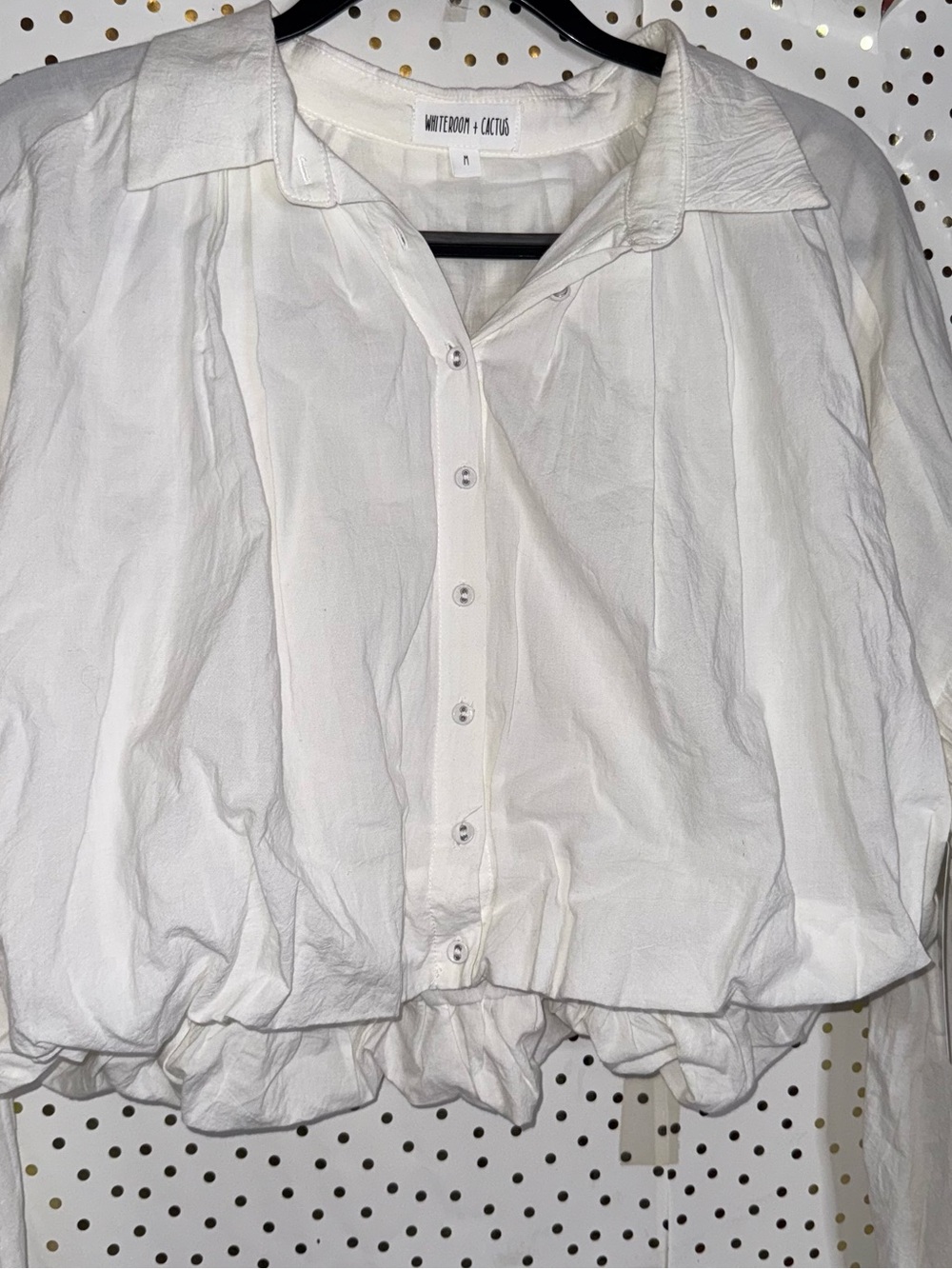 Whiteroom + Cactus White Cropped Button-Down Blouse with Balloon Sleeves - Picture 3 of 7